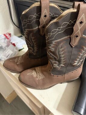 Brown Western Kids Cowboy Boots with Embroidered Shaft